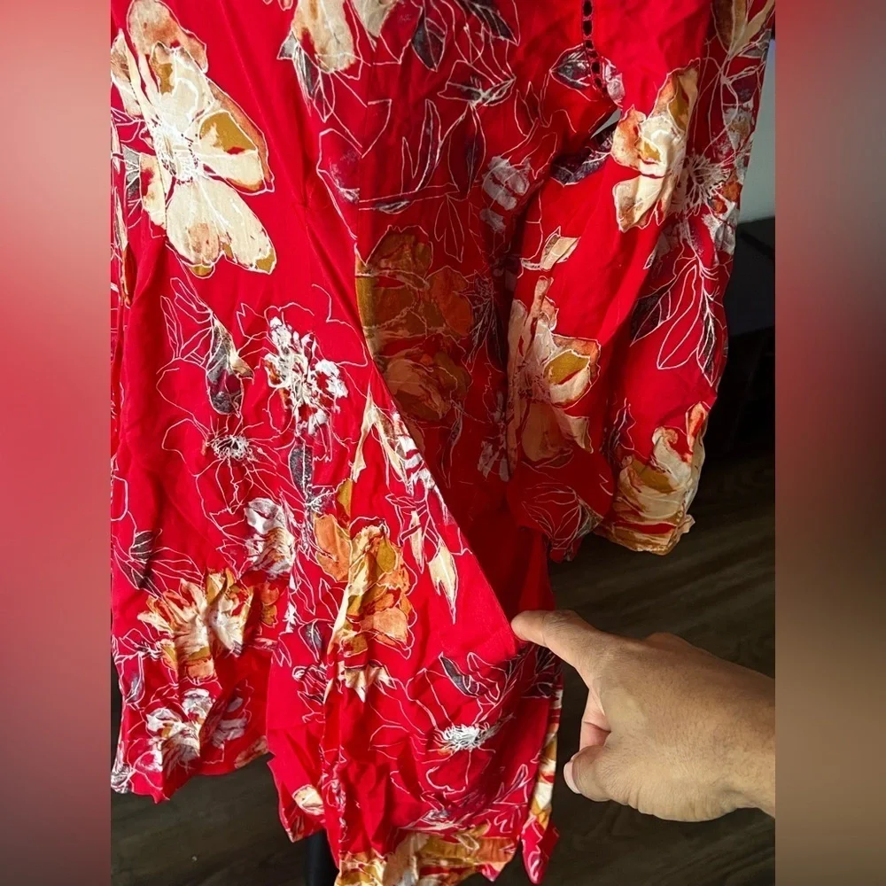 Free People Eyes on You Red Floral Boho Tunic Dress, Size 6